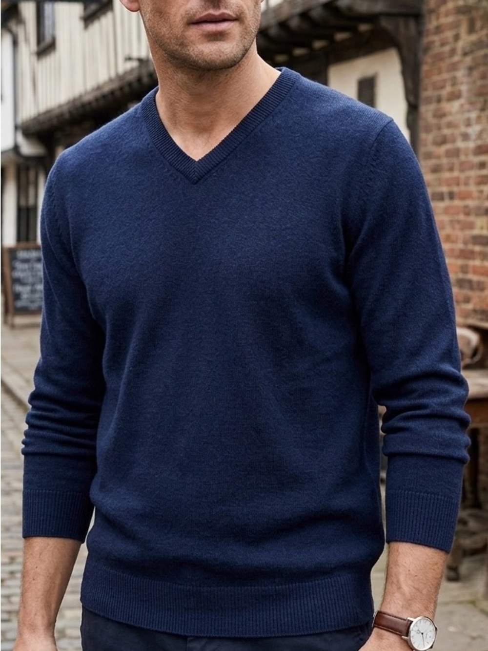 Geoffrey Beene Super Soft V-Neck Sweater Navy Blue Men's Size Small Casual